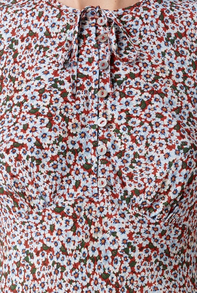 Clarissa Ditsy Tie Front Midi Dress