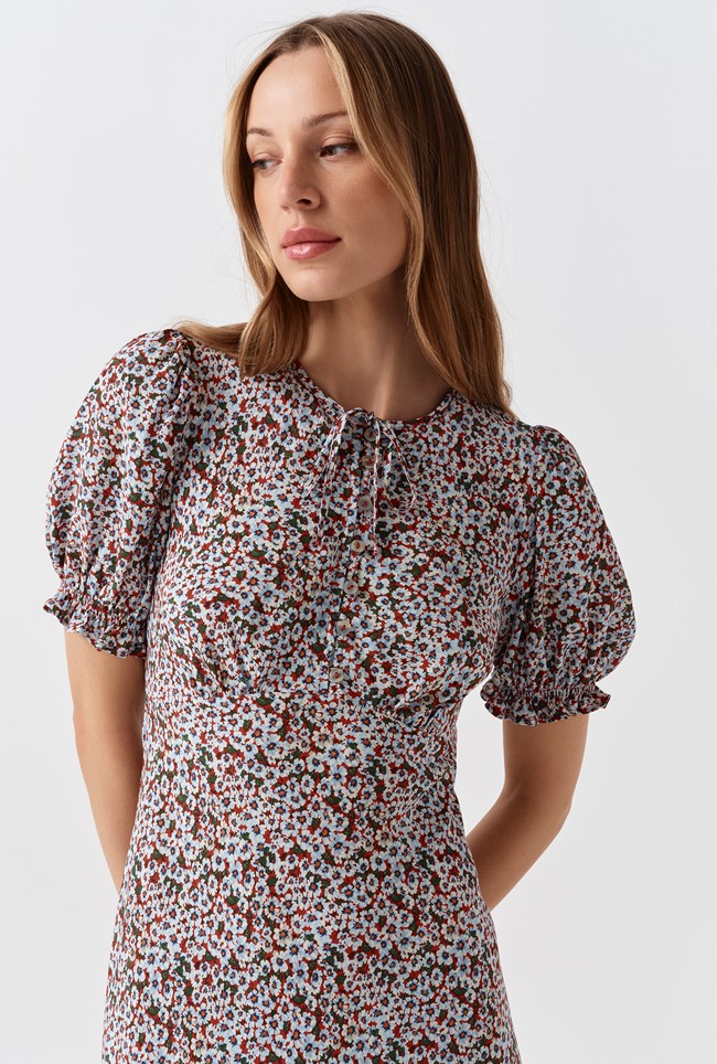 Clarissa Ditsy Tie Front Midi Dress