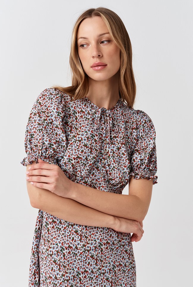 Clarissa Ditsy Tie Front Midi Dress