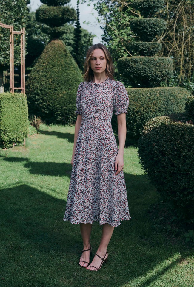 Clarissa Ditsy Tie Front Midi Dress
