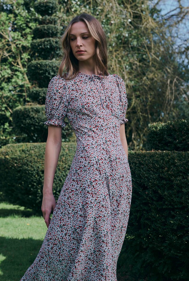 Clarissa Ditsy Tie Front Midi Dress
