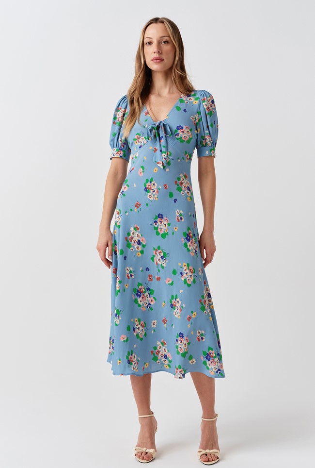Dorothy Floral Bow Crepe Midi Dress