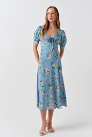 Dorothy Floral Bow Crepe Midi Dress