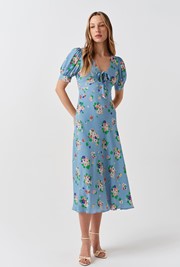 Dorothy Floral Bow Crepe Midi Dress