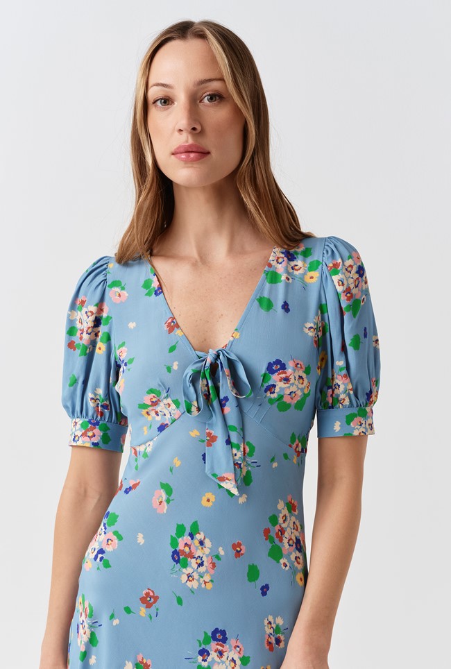 Dorothy Floral Bow Crepe Midi Dress