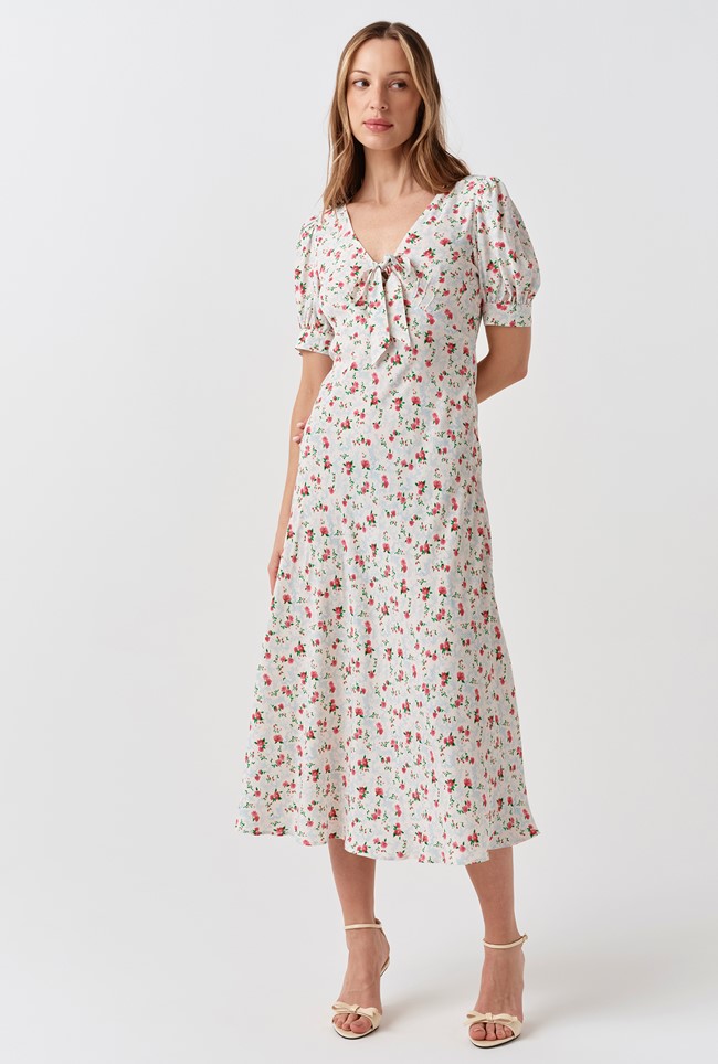 Dorothy Floral Bow Crepe Midi Dress