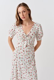 Dorothy Floral Bow Crepe Midi Dress