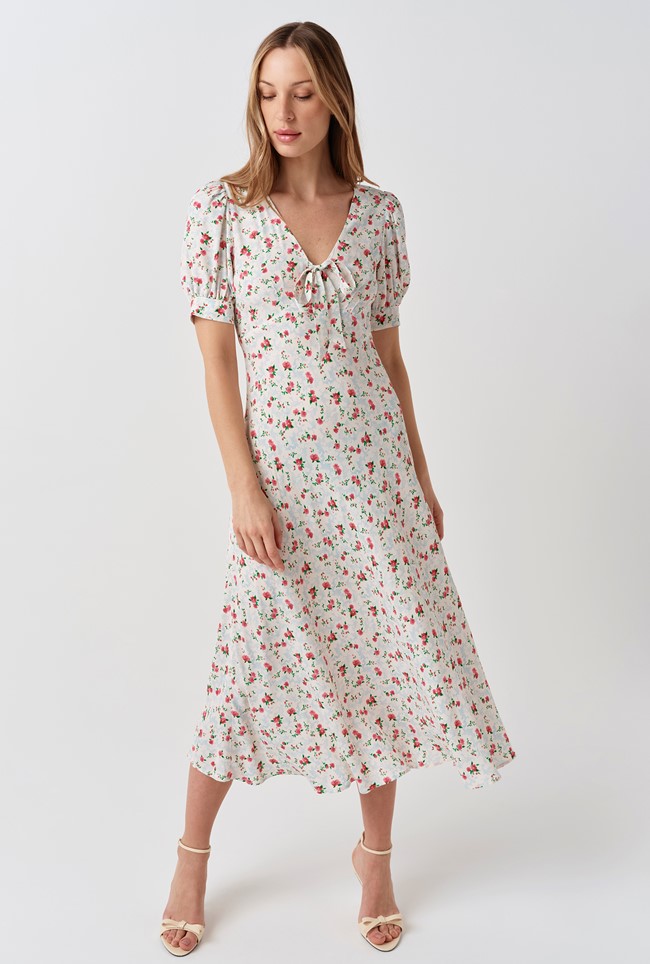 Dorothy Floral Bow Crepe Midi Dress