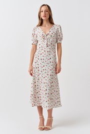 Dorothy Floral Bow Crepe Midi Dress