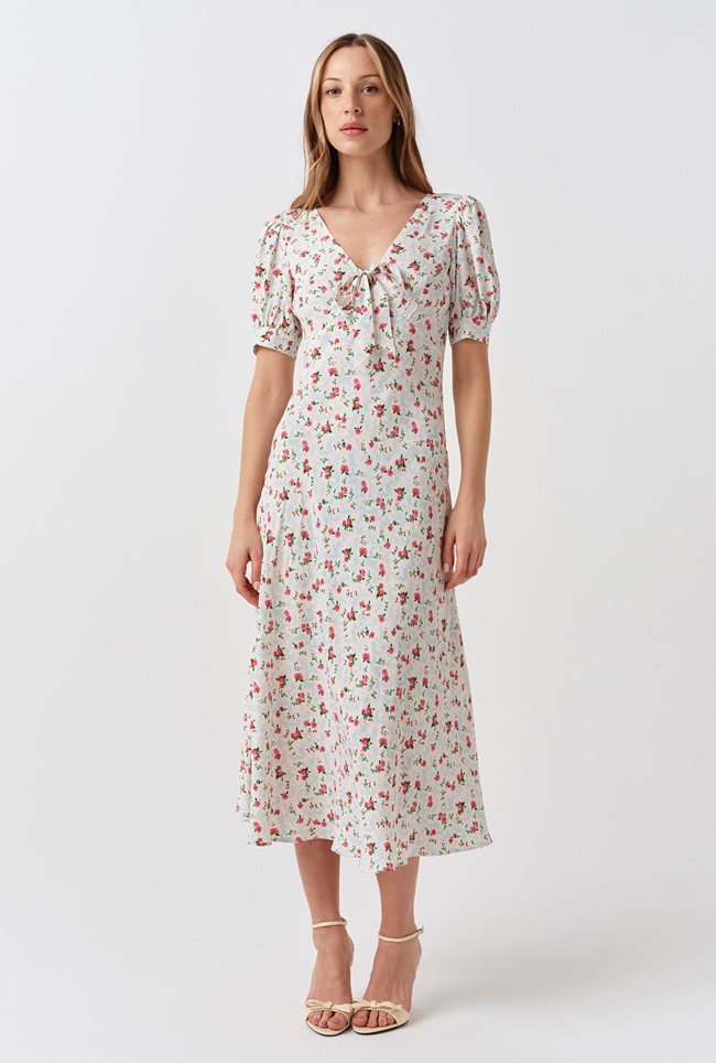 Dorothy Floral Bow Crepe Midi Dress