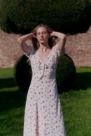 Dorothy Floral Bow Crepe Midi Dress