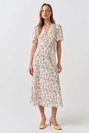 Belle Floral Lace Crepe Midi Dress