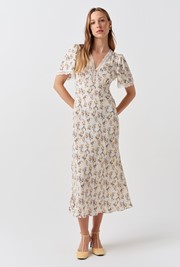 Belle Floral Lace Crepe Midi Dress