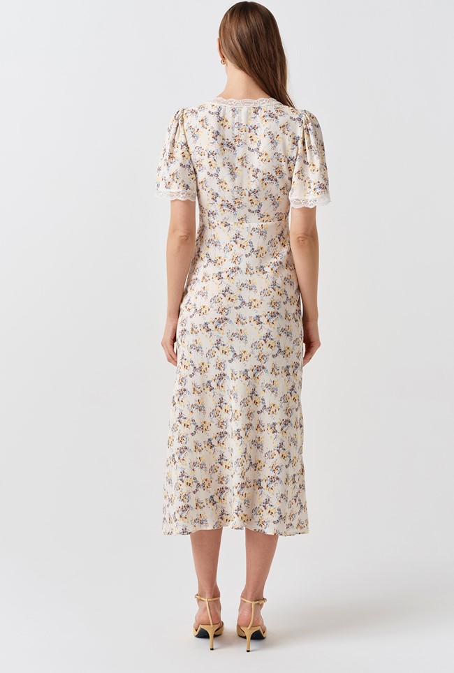 Belle Floral Lace Crepe Midi Dress