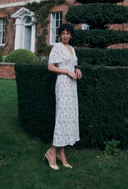 Belle Floral Lace Crepe Midi Dress