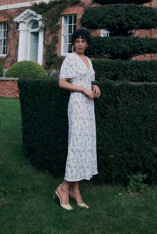 Belle Floral Lace Crepe Midi Dress