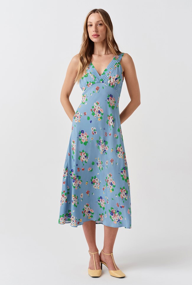 Elise Floral Pintuck Crepe Midi Dress