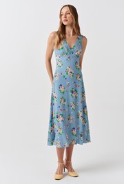 Elise Floral Pintuck Crepe Midi Dress