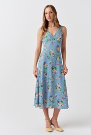 Elise Floral Pintuck Crepe Midi Dress