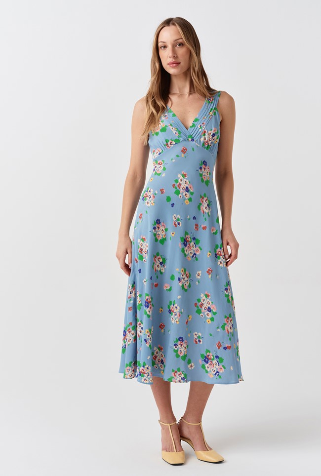 Elise Floral Pintuck Crepe Midi Dress