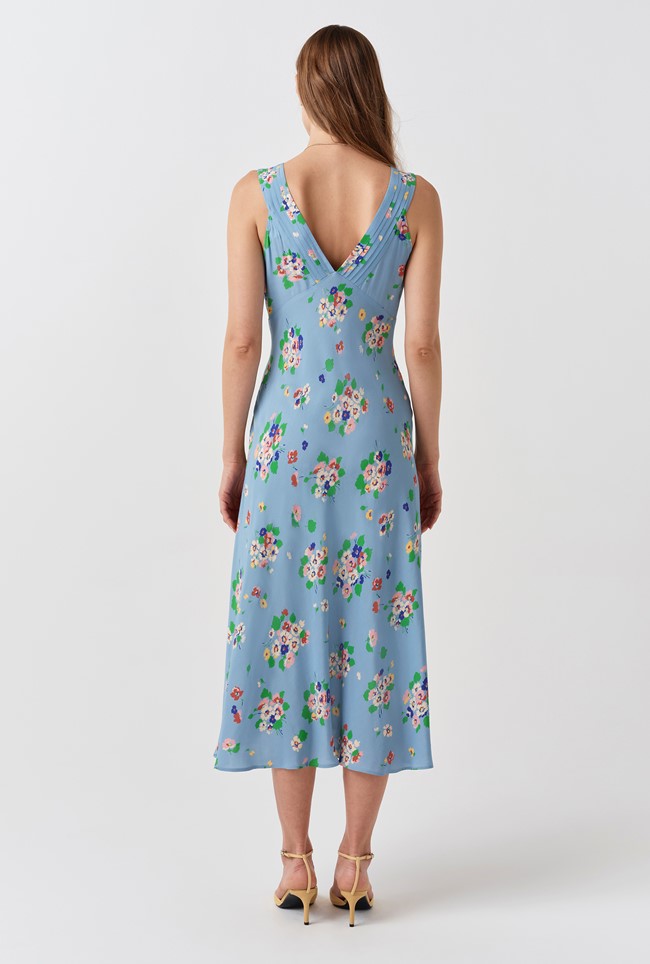 Elise Floral Pintuck Crepe Midi Dress