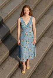 Elise Floral Pintuck Crepe Midi Dress