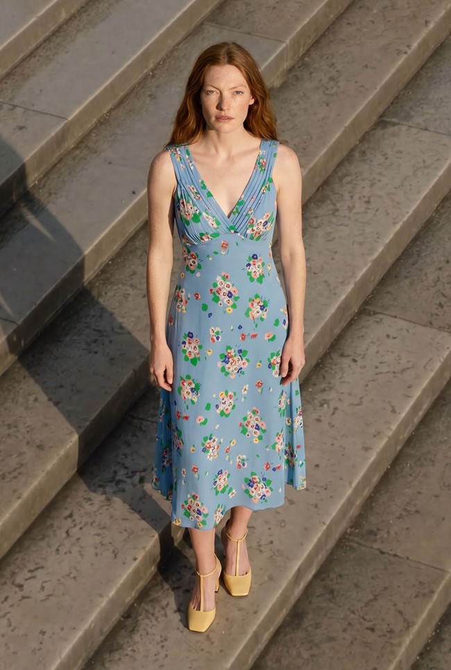 Elise Floral Pintuck Crepe Midi Dress