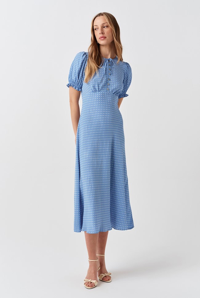 Clarissa Polka Dot Tie Front Midi Dress