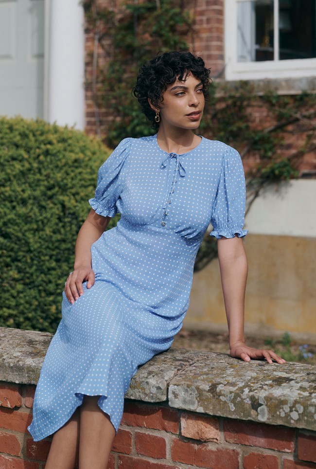 Clarissa Polka Dot Tie Front Midi Dress
