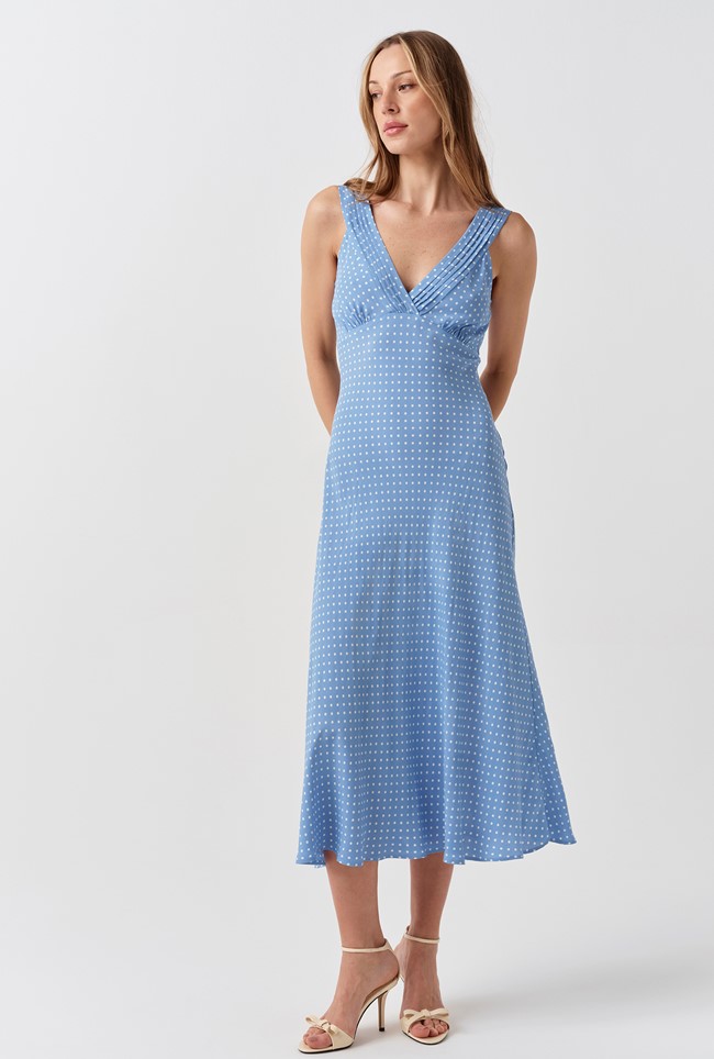 Elise Spot Pintuck Crepe Midi Dress