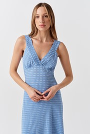 Elise Spot Pintuck Crepe Midi Dress