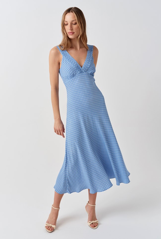 Elise Spot Pintuck Crepe Midi Dress
