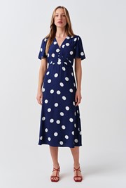 Jess Opulent Polka Dot V-Neck Midi Dress