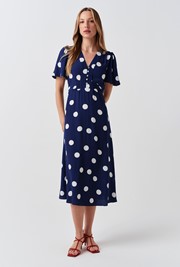 Jess Opulent Polka Dot V-Neck Midi Dress