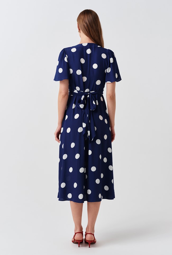 Jess Opulent Polka Dot V-Neck Midi Dress