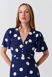 Jess Opulent Polka Dot V-Neck Midi Dress