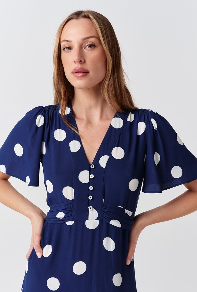 Jess Opulent Polka Dot V-Neck Midi Dress