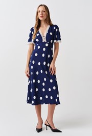 Belle Spot Lace Crepe Midi Dress