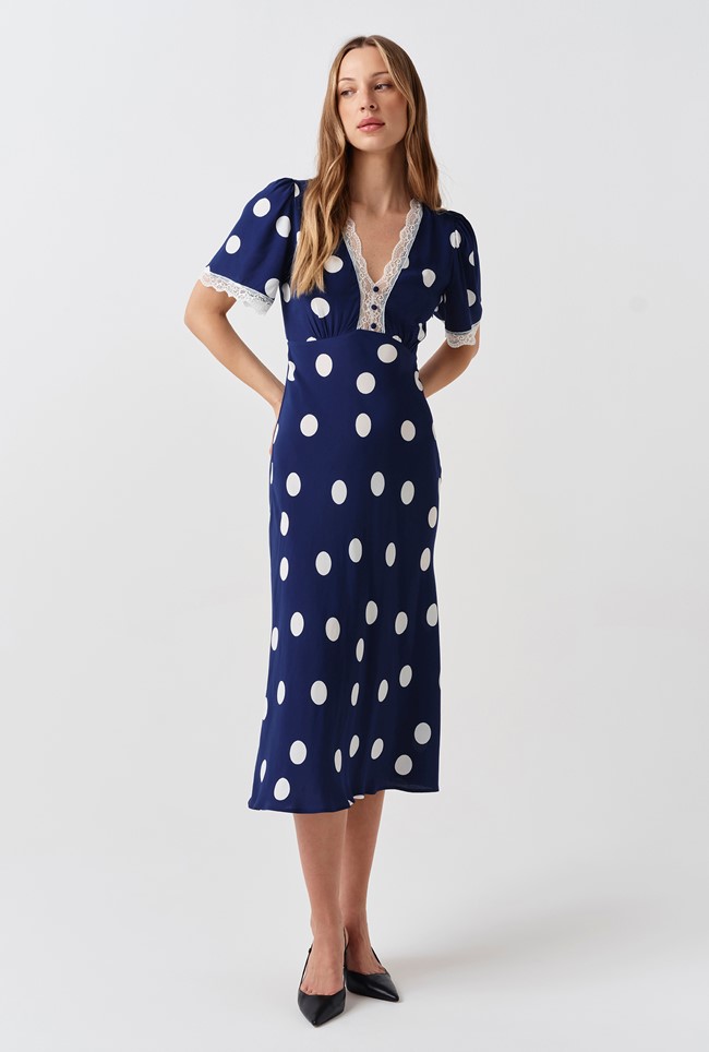 Belle Spot Lace Crepe Midi Dress