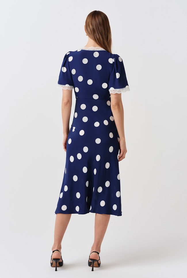 Belle Spot Lace Crepe Midi Dress