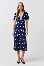 Belle Spot Lace Crepe Midi Dress