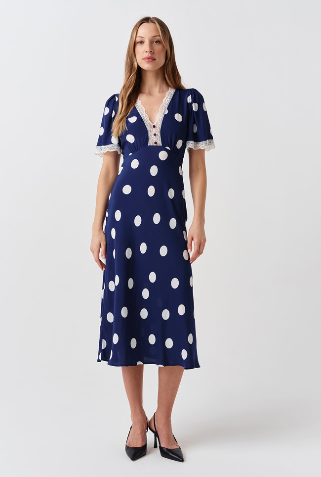 Belle Spot Lace Crepe Midi Dress