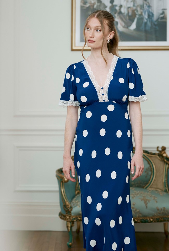 Belle Spot Lace Crepe Midi Dress