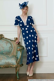 Belle Spot Lace Crepe Midi Dress
