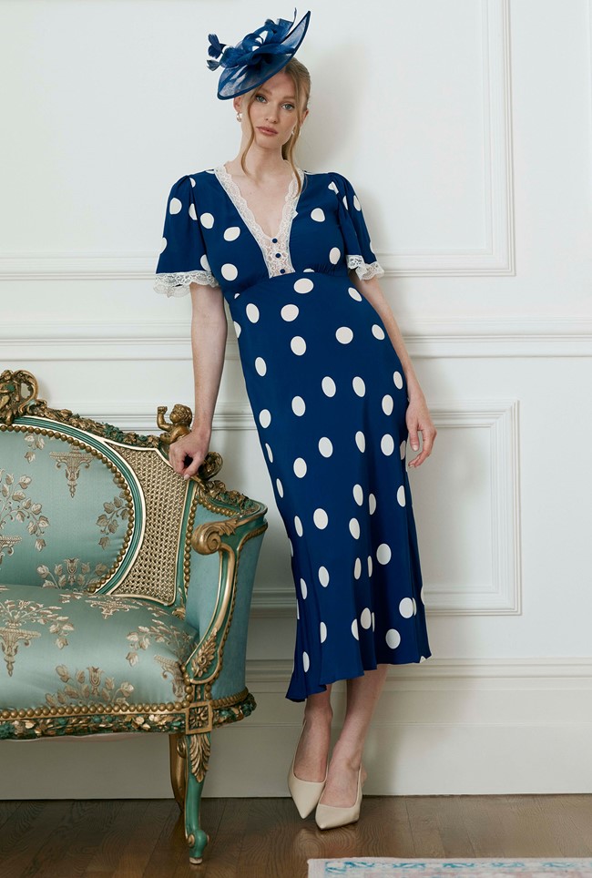 Belle Spot Lace Crepe Midi Dress
