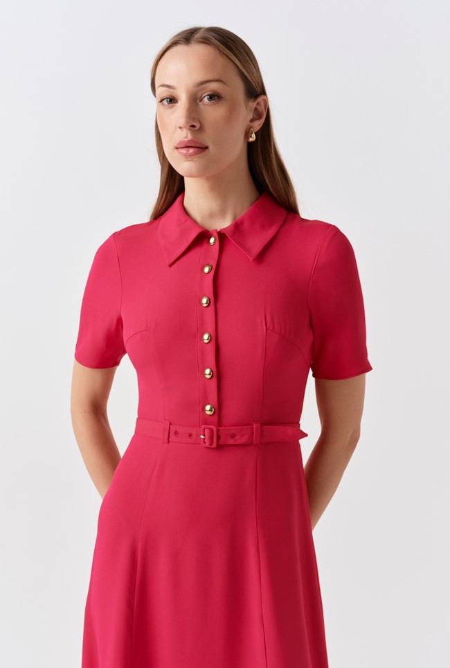 Amanda Collared Crepe Midi Dress