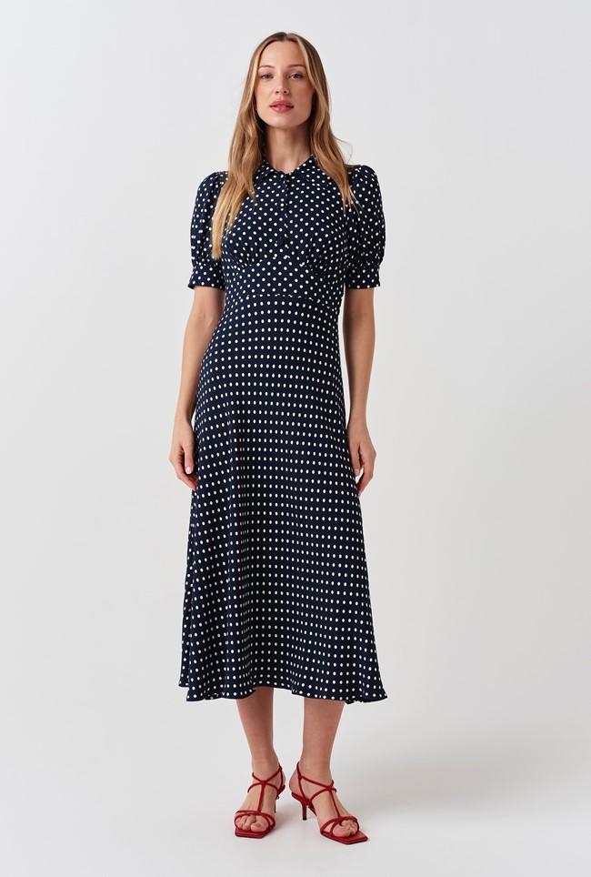 Wilma Polka Dot Collared Midi Dress