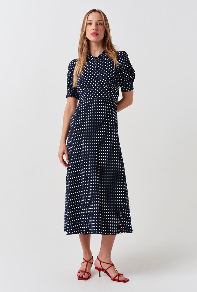 Wilma Polka Dot Collared Midi Dress