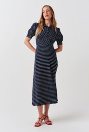 Wilma Polka Dot Collared Midi Dress