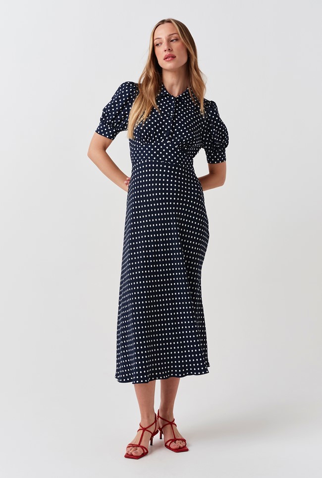 Wilma Polka Dot Collared Midi Dress